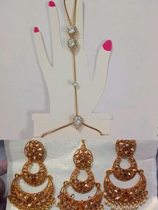Earnings And Mang Tika Set With Hand Bracelet