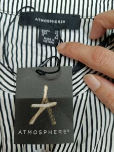 White Chinese Collar Shirt With Black Strips