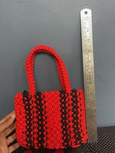 Washable Handmade Macron Red &amp; Black Handbag