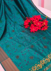 Green Full Printed Zaree Patta Saree