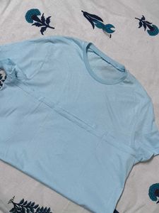Men Sky Blue Half Sleeve Cotton Casual Tshirt