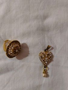 Sparkling Gold Ring And Pendent