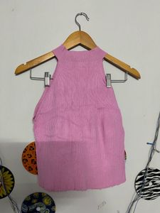 Pink Ribbed Knit Halter Top