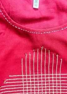 Red Embroidered Kurta