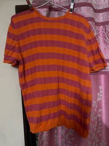 Lovely Round Neck Striped Knitted Top.