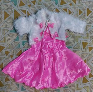 Baby Satin Dress With Fur Coat