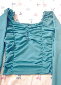 Ruched Teal Crop Top - XS