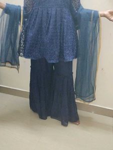 Blue Sequin Sharara Suit