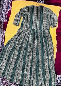 Elegant Green Printed Kurta Dress