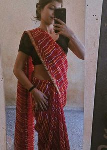 Elegant Red Striped Saree