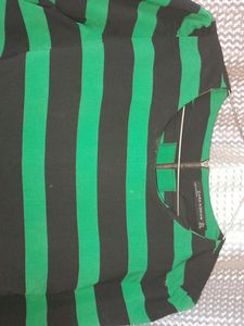 Round Neck black N Green Stripes Top, Sale 85