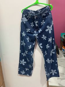 Floral Blue Denim Jeans