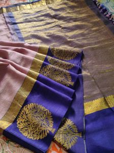Pastel pink And blue Silk Saree