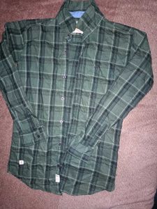 Green Colour Check Shirt With Button-Down.