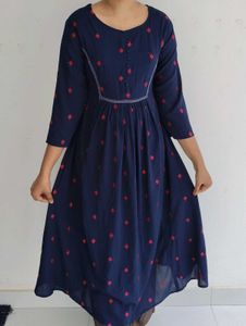 Navy Blue Printed Kurti Dress – Elegant &amp; Comfy! ✨