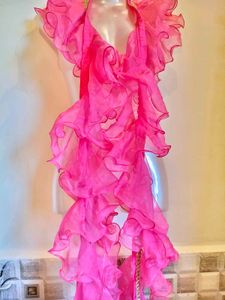 Pink Ruffle Dupatta circular attached