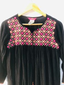 Embroidered Black Top