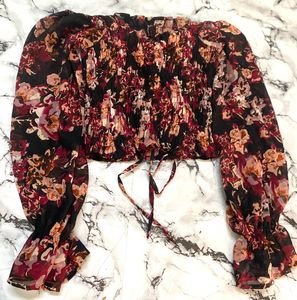 Floral Print Ruffle Crop Top