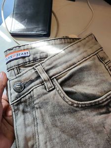 Grey Scratched Model Jeans Denim