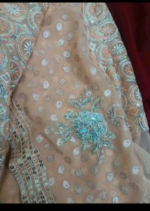 Embroidered Peach Saree