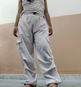 White parachute pants