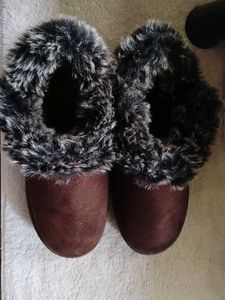 Fuzzy Trim Suede Slippers