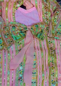 Sweet Pinkypeach Embroided Suit With Back Bow