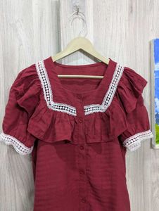 Maroon Ruffled Collar Top
