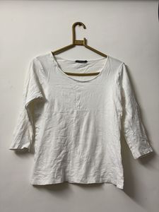 White Round Neck Top