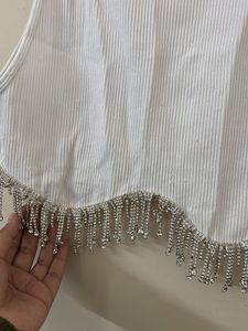ZARA White Embellished  Tank Top