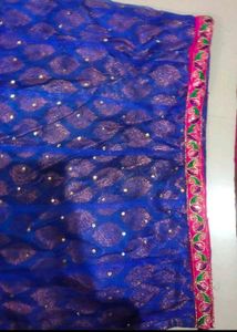 Embroidered Blue Silk Blend Ethnic Skirt New , Tag