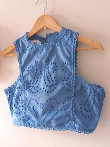 Blue Schffli Crop Top