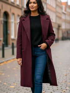 Burgundy heavy woolen knee length coat