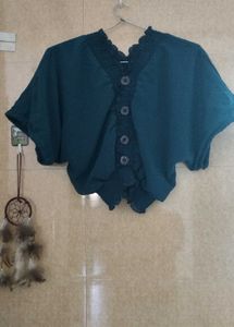 Teal Button-Down Dolman Top