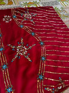 Heavy Work Red Saree
