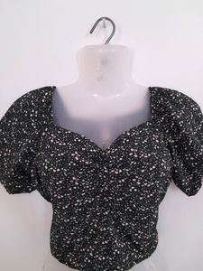 Black Printed Crop Top (Women's)