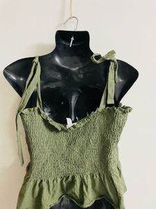 Olive Green Smocked Crop Top