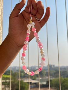 Pink Beaded Phone Charm