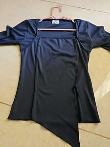 Unique Navy Blue Asymmetrical Long Sleeve Top