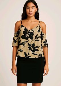 Floral Cold Shoulder Top With Black Skirt