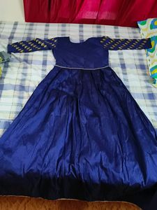 Thread Worked Grand Blue Gown,Full Length