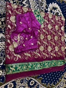 Purple Sequin Sari with Blouse
