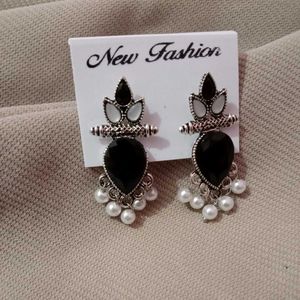 Royal Bloom Oxidized Earrings with Pearl Drops