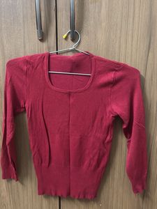 Red Knit Full Sleeve Sweater