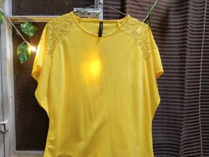 Yellow Lace Shoulder Top