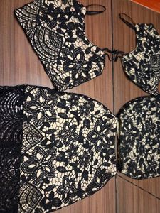 Black Co-ord set lace cutout 28" Petite