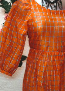 🥳🥳🥳Free! Free! Free!/ Orange Checkered Dress