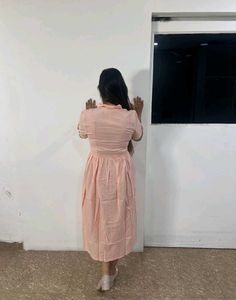Peach Colour Midi Dress