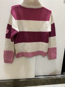 Women Pink White Wool Sweater
