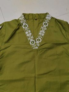 Olive Green Embroidered Kurti